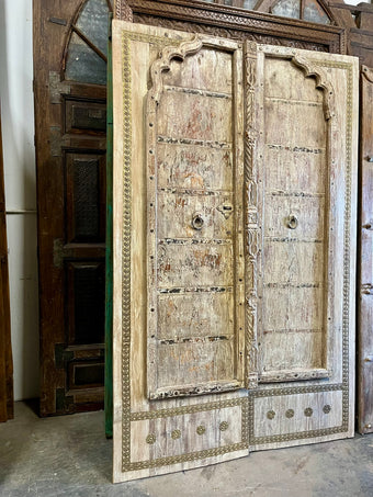 Antique Whitewashed Hand-Carved Door – Rustic Farmhouse Sliding Barn Door